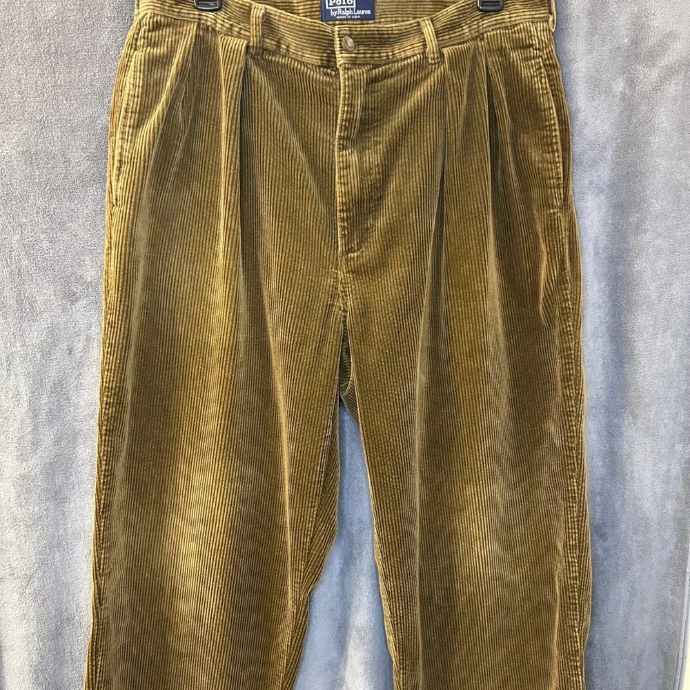VTG Polo Ralph Lauren Corduroy Pants Mens 33x31 Brown Pleated Made in USA